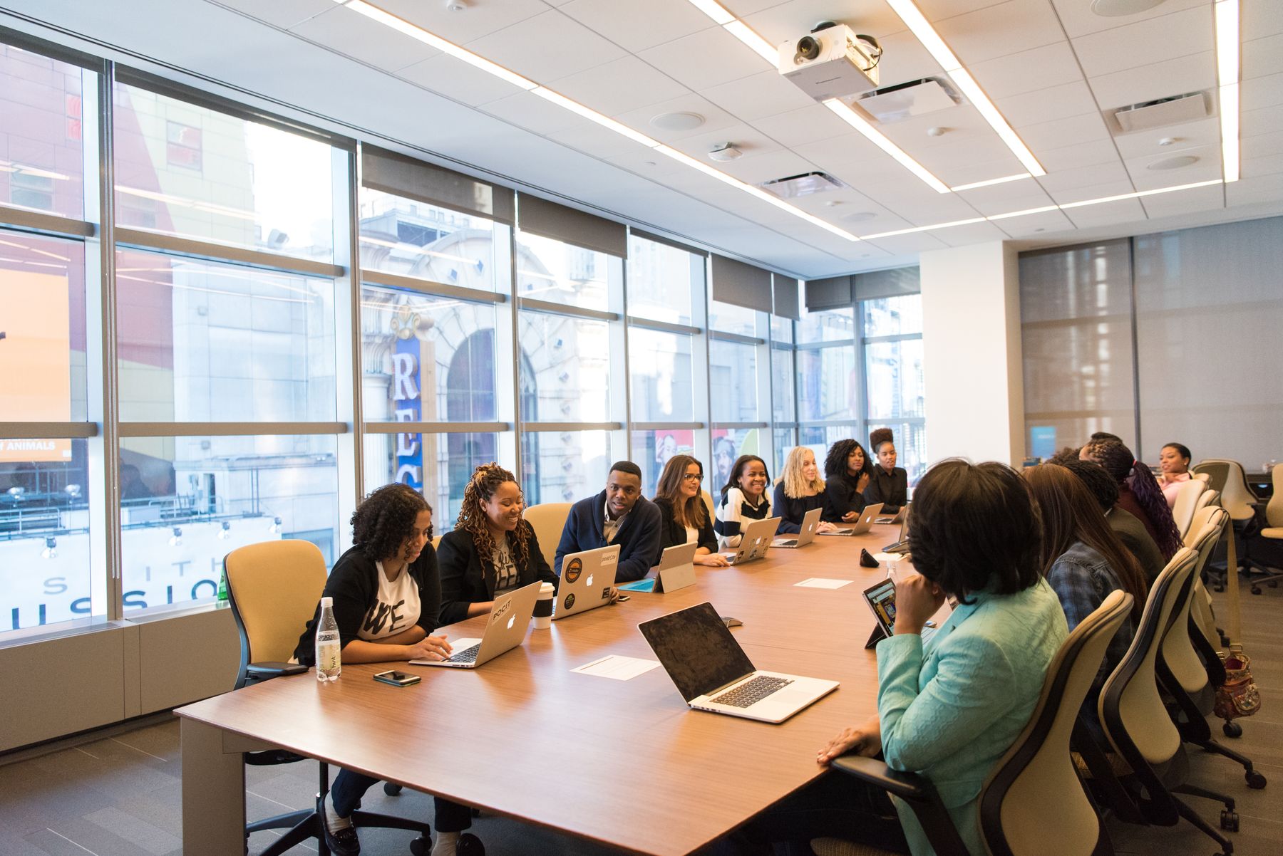 The team meeting in a bright modern office